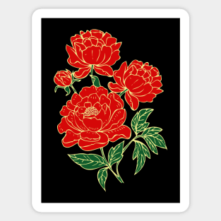 Bright Red Peonies Sticker